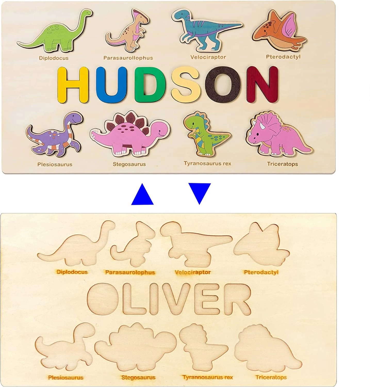 Personalized Name Puzzles, Wooden Custom Name Educational Puzzle Toys, for Preschool Early Education Toys Variety Styles, Creative Early Education for Baby Boys and Girls (8 Dinosaurs)
