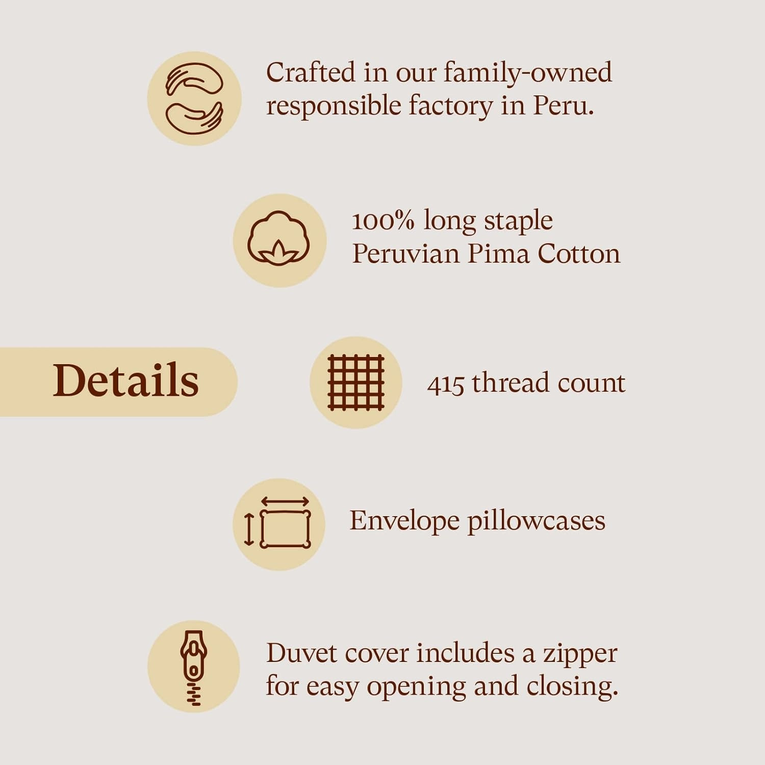 Peru Pima Duvet Cover Set – King/Cal King, 100% Peruvian Pima Cotton, Percale, 415 Thread Count, Cooling & Breathable, Hidden Zipper, Hotel-Quality Soft Bedding, 3 Pieces, Latte