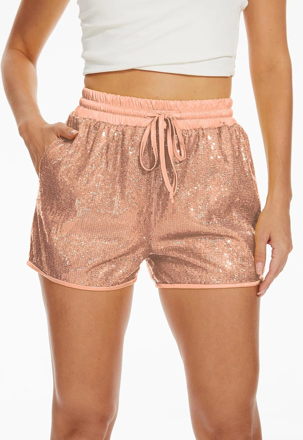 PESION Sequins Rave Shorts for Women High Waist Casual Loose A Line Hot Pants Sparkly Clubwear Night-Out