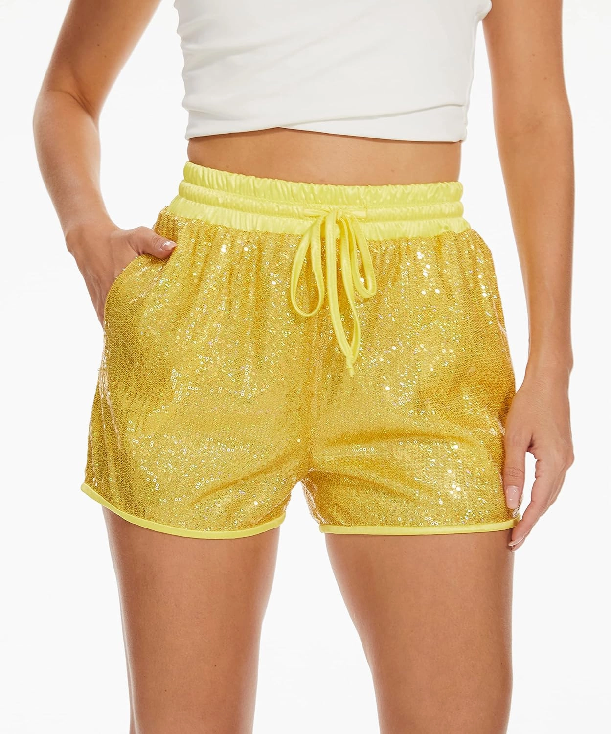 PESION Sequins Rave Shorts for Women High Waist Casual Loose A Line Hot Pants Sparkly Clubwear Night-Out