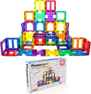PicassoTiles Magnetic Puzzle Cube Art Paintings   42 Piece Magnetic Block, Popular World Famous Art Paintings with Free Frame, Magnetic Building Block Set Playboards Magnet Tiles Construction Toy