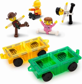 PicassoTiles 2PC Magnet Car Trucks   4 Action Figures Add-On Expansion Bundle: STEAM Educational Playset for Creative, Fun and Learning Construction Play, Pretend Play Toy for Kids