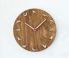 Pilates clock 10" diameter, Wood clock with pilates poses