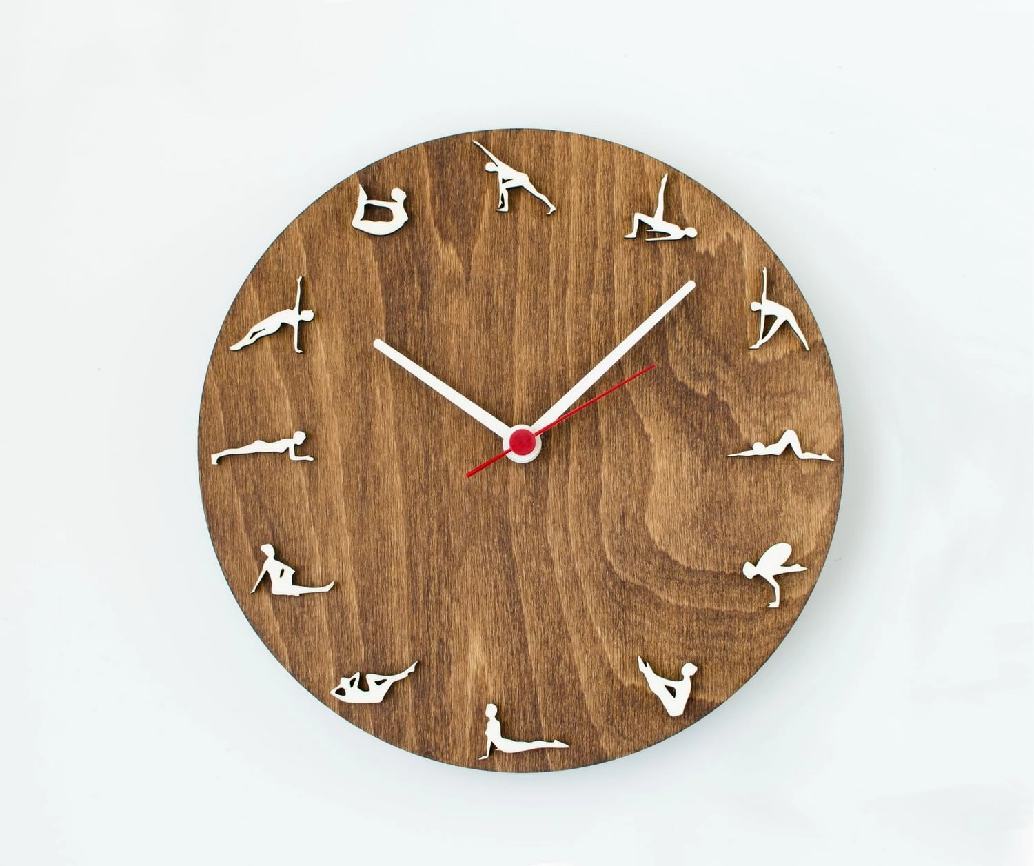 Pilates clock 10" diameter, Wood clock with pilates poses