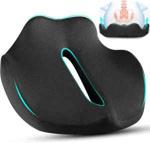 PilloVive Seat Cushion for Long Sitting–Support Pad for Truck Drivers,Office Chairs–Tailbone & Sciatica Pain Relief,Ergonomic Memory Foam,Soft Pressure Relief for Car,Wheelchair,Airplane (Black)