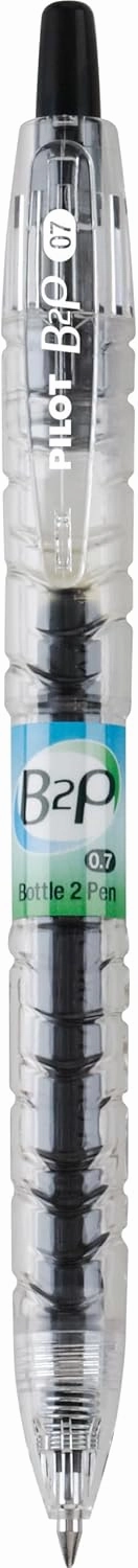 PILOT B2P Colors - Bottle to Pen Refillable & Retractable Rolling Ball Gel Pen Made From Recycled Bottles, Fine Point, Black G2 Ink/Clear Barrel, 12-Pack (36629)