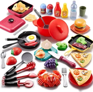 Play Kitchen Accessories 48Pc Kids Kitchen Playset with Kids Pots & Pans Playset, Pretend Play Food, Cooking Toys & Utensils