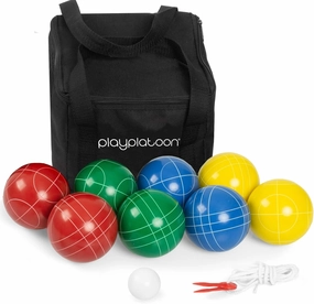 Play Platoon Bocce Ball Set 84mm/90mm/100mm with 8 Premium Bocce Balls, Pallino, Carry Bag & Measuring Rope - Choose Between Classic Resin and Soft Sets