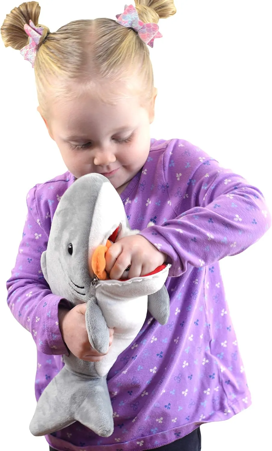 Plush Shark 15 Inch with 6 Soft Baby Sea Creatures for Hungry Great White Sharks Plushie Stuffed Animal to Eat Including Crab, Lobster, Stingray, Dolphin, Turtle, & Clown Fish - Eating Plush
