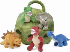 Plush Dinosaur House with Dinosaurs - Five (5) Stuffed Animal Dinosaur in Play Dinosaur Carrying Case