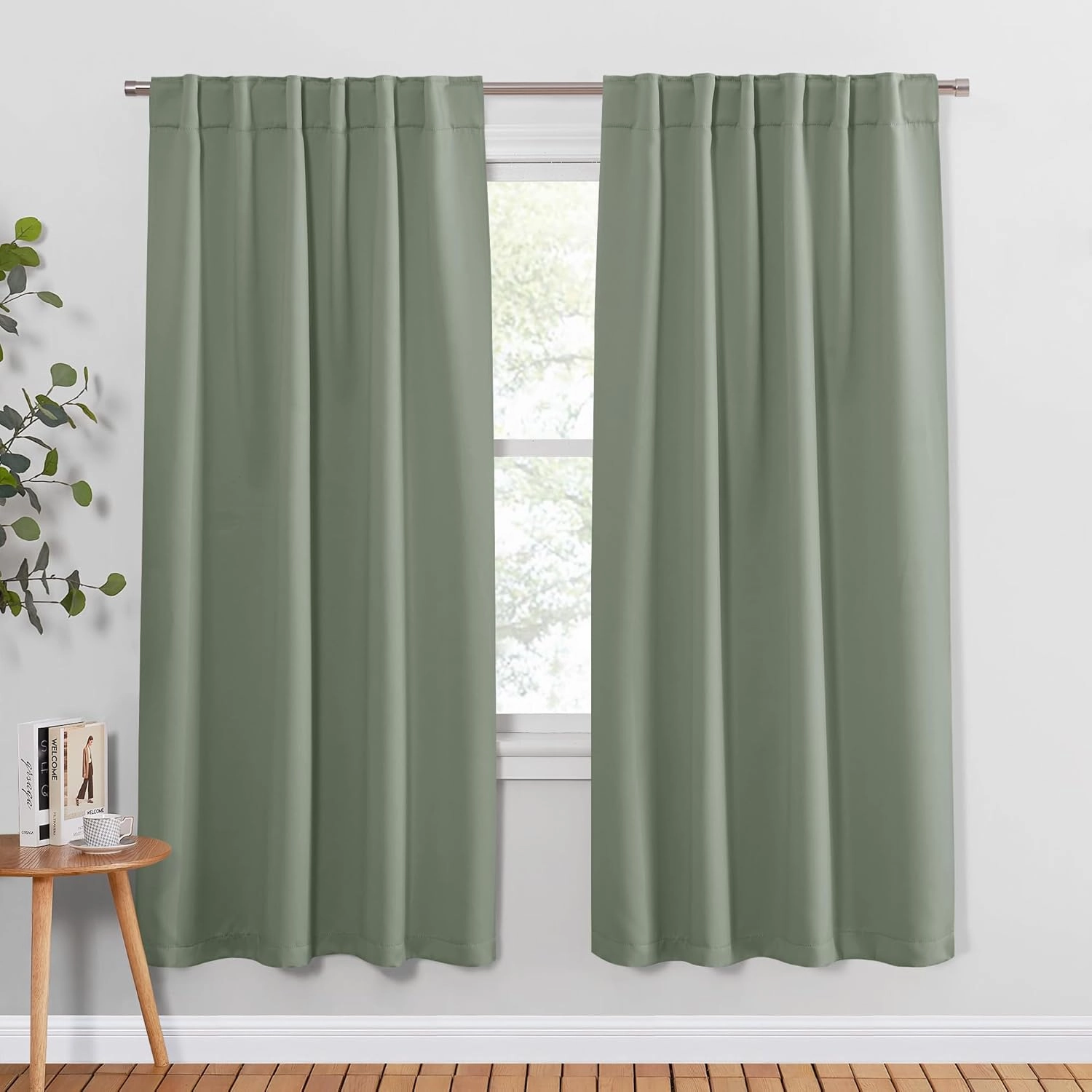 PONY DANCE Short Black Out Curtain Panels for Basement, Small Drapes for Bathroom, Thermal Insulated Tiers for Basement, 34x45 inch, 2 Window Curtain Panels, Sage Green