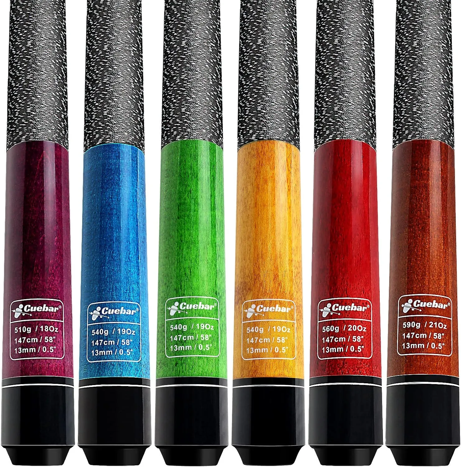 Pool Cues Set of 6, 58" 2-Piece Billiard Cue Sticks for Adults, Pool Sticks 18 19 20 21 Oz for House Bar - Purple Blue Orange Green Red Brown