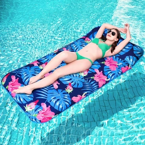 Pool Floats Adult, 74'' X 37'' Oversized Inflatable Pool Floats Tanning Pool with Headrest, Fabric Covered Pool Lounger Floaties for Adults, Pool Rafts for Beach Lake Summer Pool Party