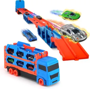 Portable Foldable 3-Layer Race Track Truck, Toys for Ages 3-7, Transport Car Carrier with 12 Race Cars, Boys Toys Age 3-6, for Kids