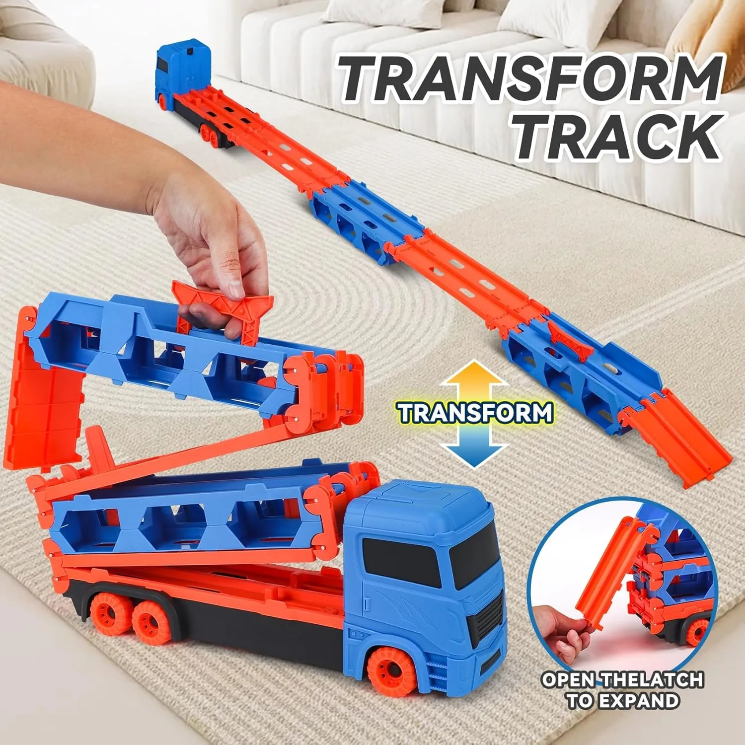 Portable Foldable 3-Layer Race Track Truck, Toys for Ages 3-7, Transport Car Carrier with 12 Race Cars, Boys Toys Age 3-6, for Kids
