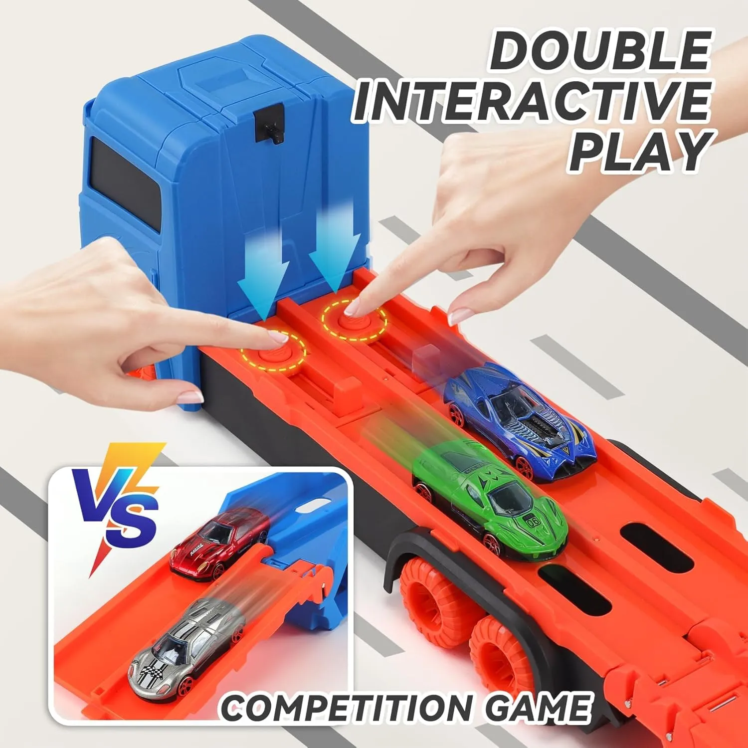 Portable Foldable 3-Layer Race Track Truck, Toys for Ages 3-7, Transport Car Carrier with 12 Race Cars, Boys Toys Age 3-6, for Kids