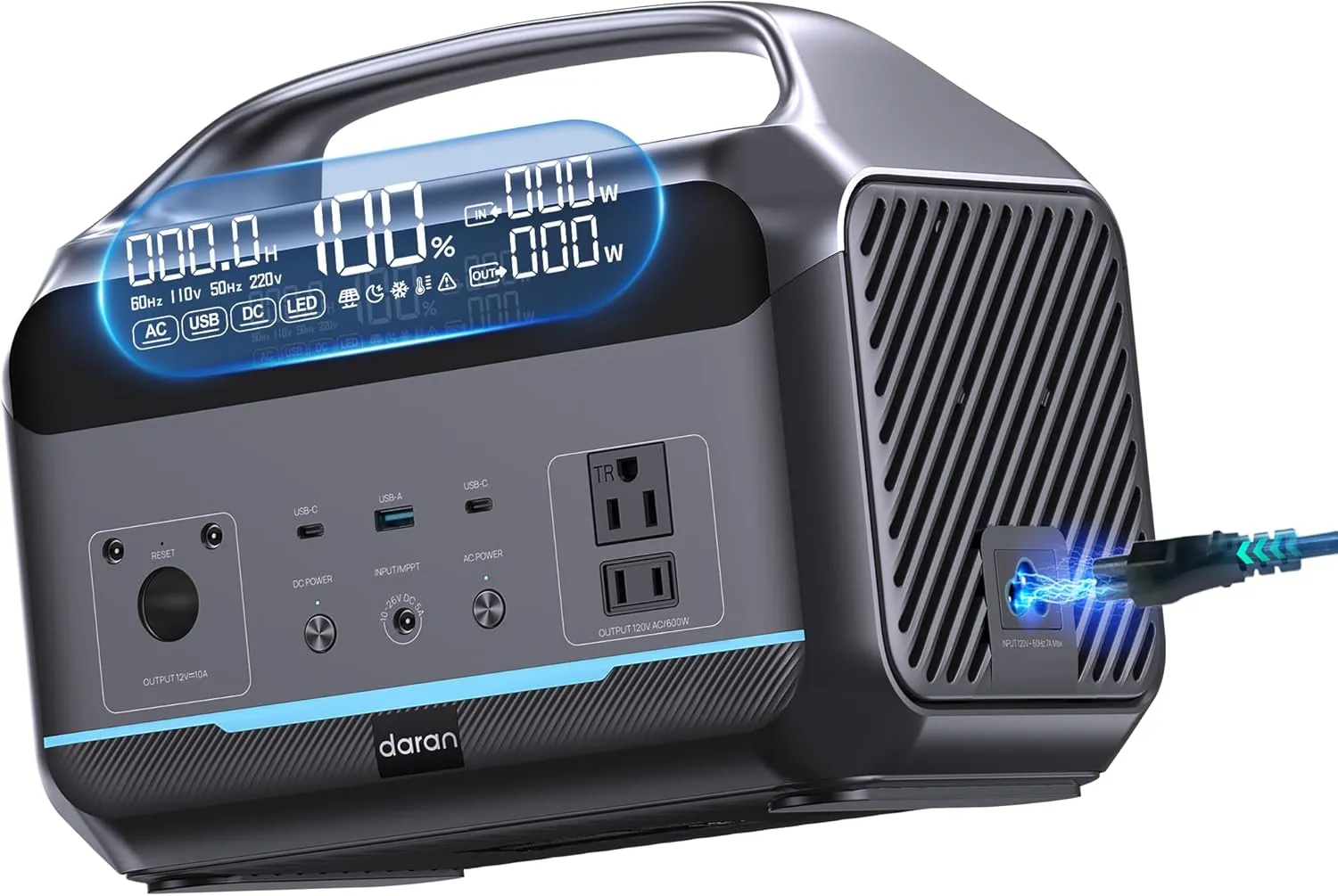 Portable Power Station, Outdoor 288Wh(90,000mAh) LiFePO4 Battery, 600W(1200W Surge) AC Outlets, 1.7H Fast Charging Solar Generator for Camping, RV Travel, Home Use（Solar Optional)
