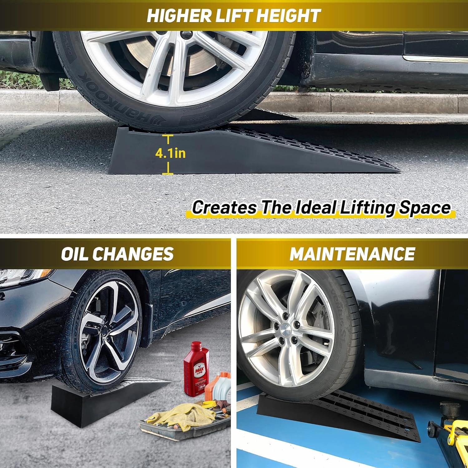 Portable Car Ramps for Oil Changes High Lift, Heavy Duty Low Profile Car Ramps for Jack Support, Vehicle Ramps for Garage, 31.5''x8.1''x4.9'', GVW 10000 LBS, 2PCS