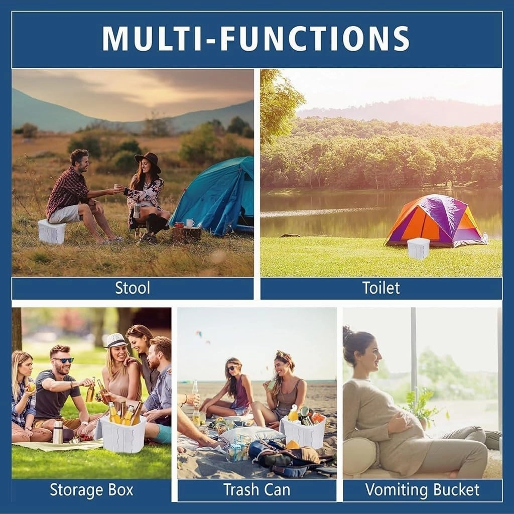 Portable Collapsible Toilet, Outdoor Toilet for Camping Hygiene, Portable Toilet with Lid for Camping Hiking, Car, Tent, Road Trip