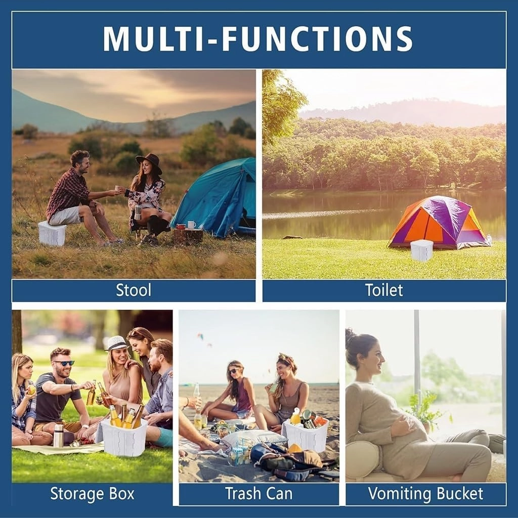 Portable Collapsible Toilet, Outdoor Toilet for Camping Hygiene, Portable Toilet with Lid for Camping Hiking, Car, Tent, Road Trip