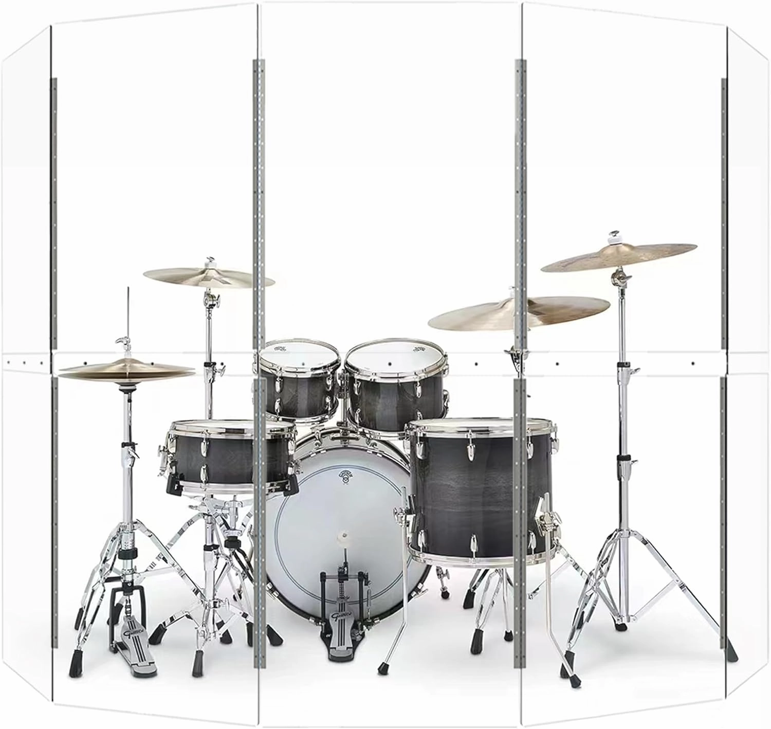 Portable Drum Shield 5-Panels 2ft x 5ft - Acrylic with Stainless Steel Hinges - Perfect for Churches, Home Practice, and Live Performances. (5 Panels)