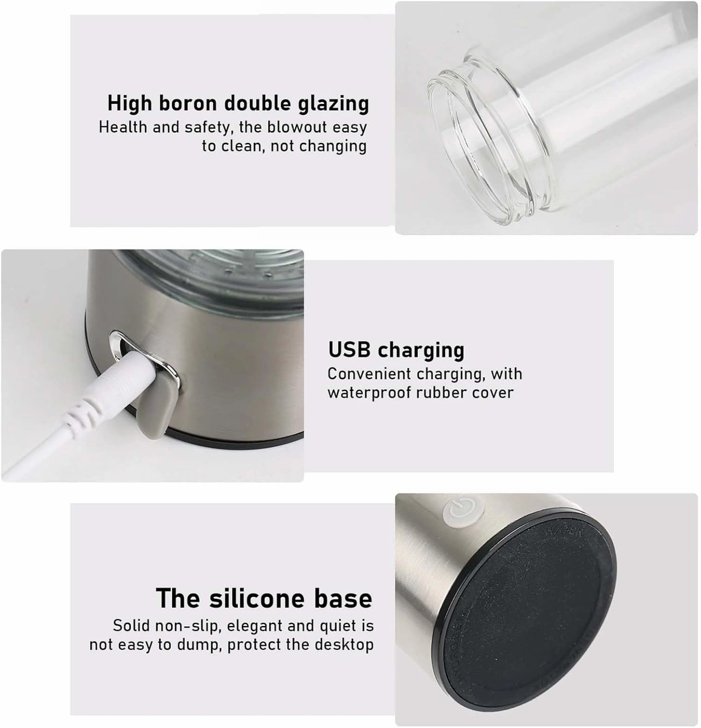 Portable Hydrogen-Rich Water Cup, Water Ionizer Maker Generator, USB H2 Healthy Smart Cup, 1600ppb high Concentration, for Use in The Office, Home, and Car