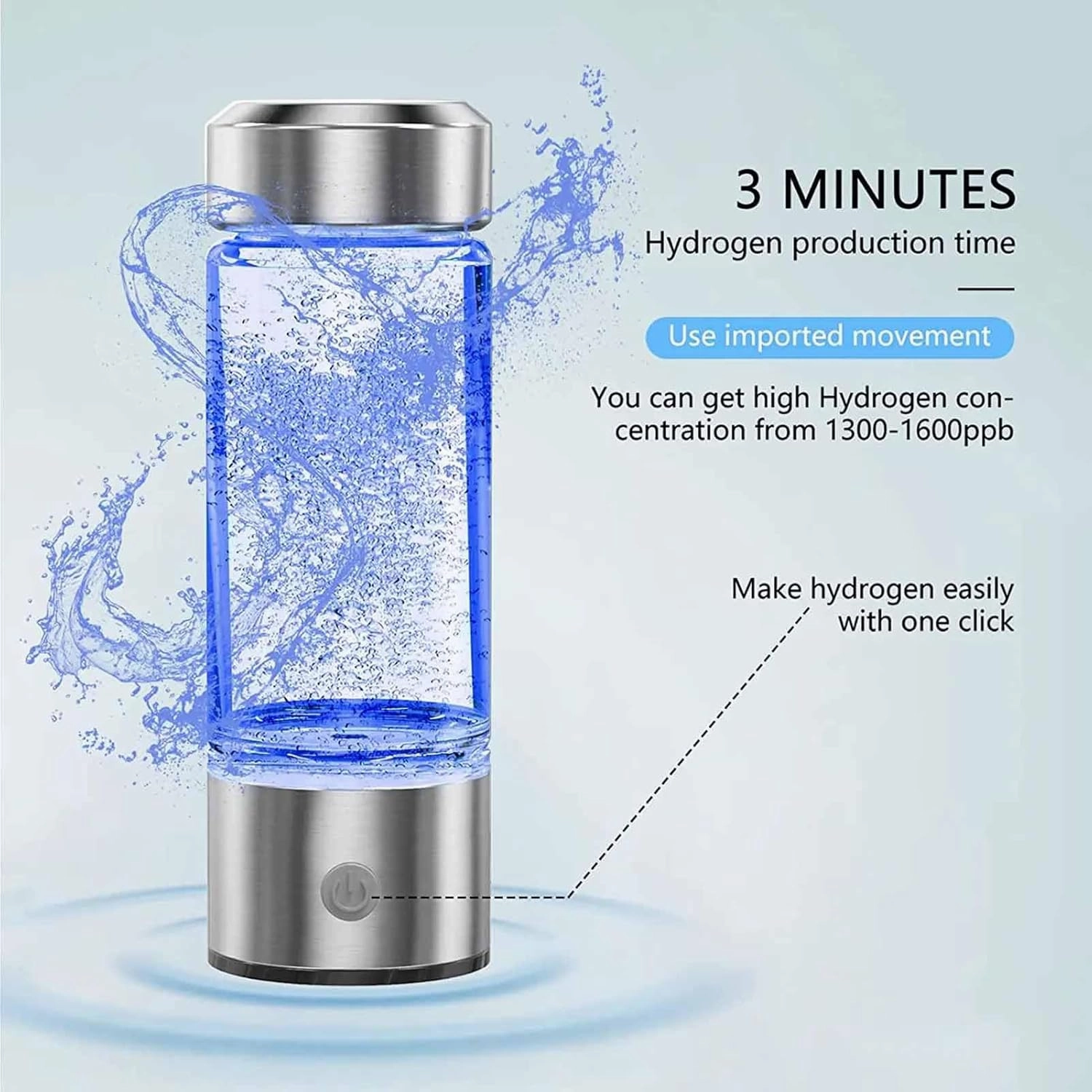 Portable Hydrogen-Rich Water Cup, Water Ionizer Maker Generator, USB H2 Healthy Smart Cup, 1600ppb high Concentration, for Use in The Office, Home, and Car