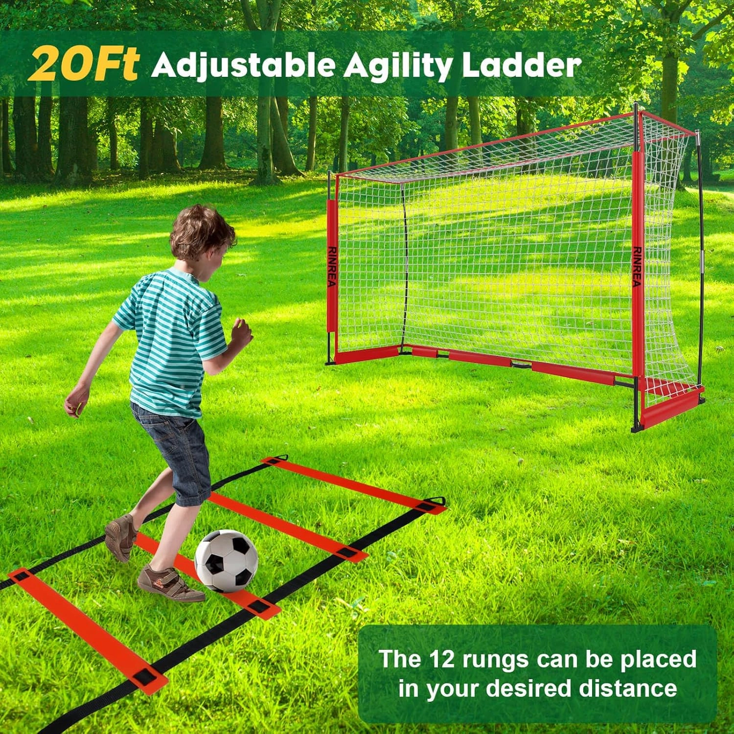 Portable Soccer Goal, Collapsible Soccer Goal Net Metal Base, Quick Setup Soccer Training Equipment with 1 Carry Bag, 1 Agility Ladder, 4 Ground Nails