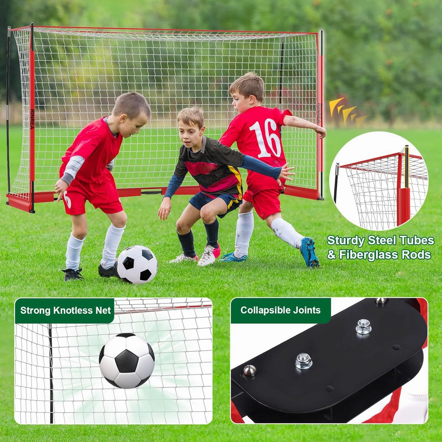 Portable Soccer Goal, Collapsible Soccer Goal Net Metal Base, Quick Setup Soccer Training Equipment with 1 Carry Bag, 1 Agility Ladder, 4 Ground Nails