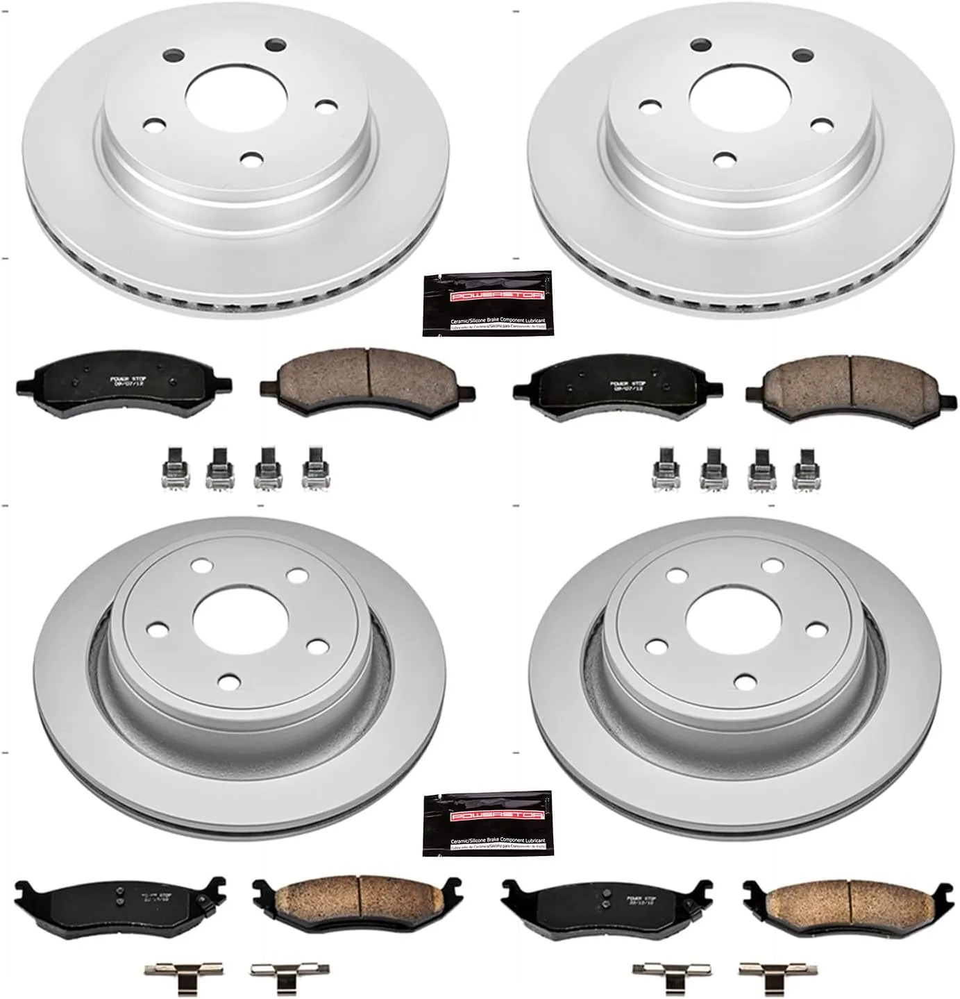 Power Stop CRK2164 Front and Rear Coated Brake Rotors and Ceramic Brake Pad Kit For 2007-2009 Chrysler Aspen Dodge Durango | 2006-2018 Dodge Ram 1500 | 2019-2022 Ram 1500 Classic