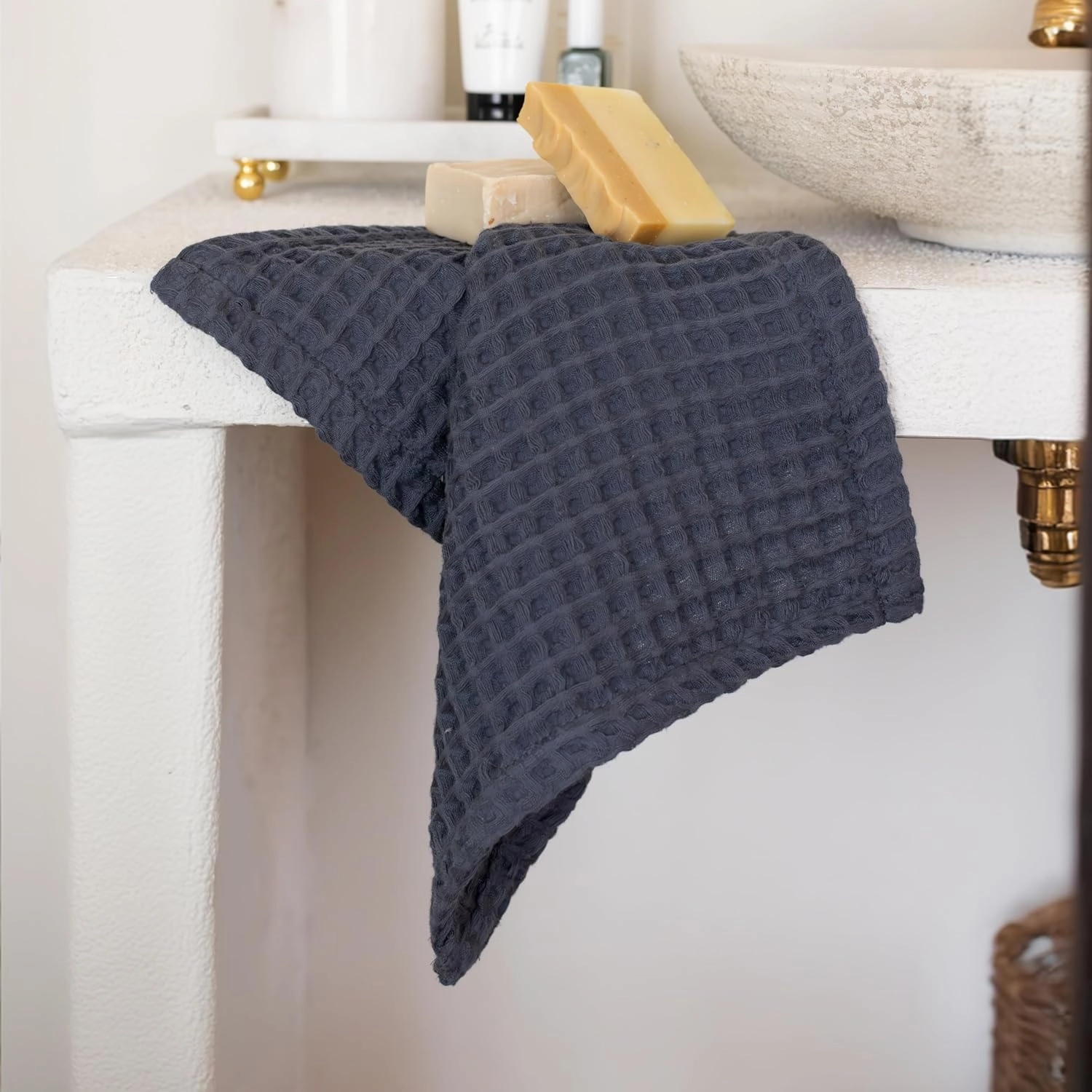 Premium 100% Turkish Cotton Wash Cloths & Face Towels Pack of 8, Luxury Turkish Waffle Washcloth Ideal for Bath, Makeup, Kitchen (Anthracite, Set of 8 Washcloths)