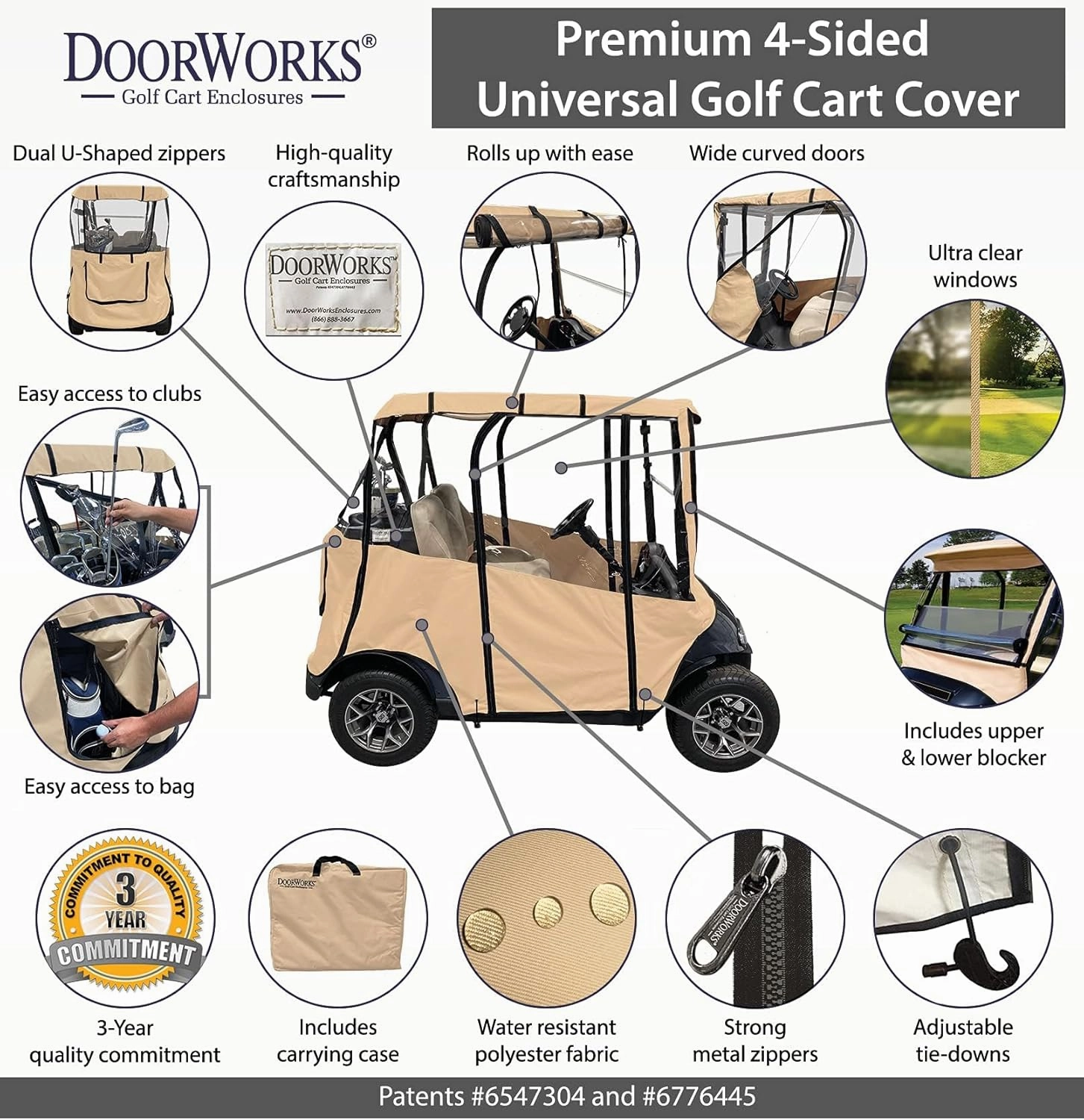 Premium Golf Cart Cover – Universal Portable & Drivable 4-Sided Black Golf Cart Cover – Club Car/EZGO RXV, TXT, EZGO Golf Cart Cover (60” L X 44” W)