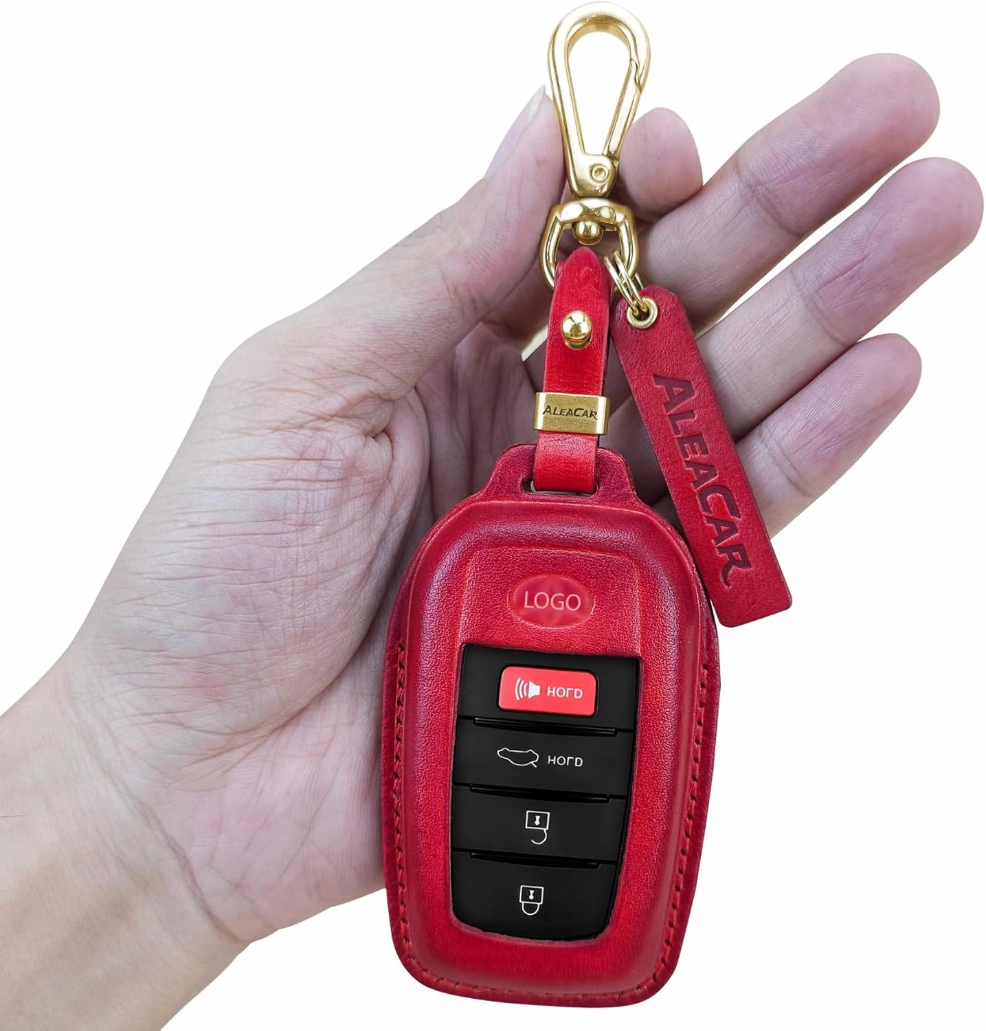 Premium Leather Key Fob Cover with Keychain, Accessories for Toyota, Protector and Fits Camry 2025, Tundra 2022-2025, Tacoma, Sequoia, Sienna, 2024 RAV4, Highlander, Corolla Cross (Red)