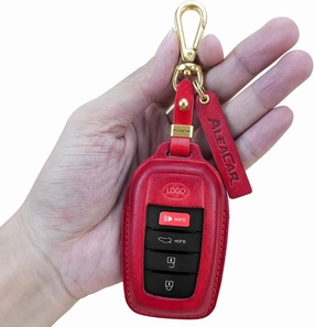 Premium Leather Key Fob Cover with Keychain, Accessories for Toyota, Protector and Fits Camry 2025, Tundra 2022-2025, Tacoma, Sequoia, Sienna, 2024 RAV4, Highlander, Corolla Cross (Red)