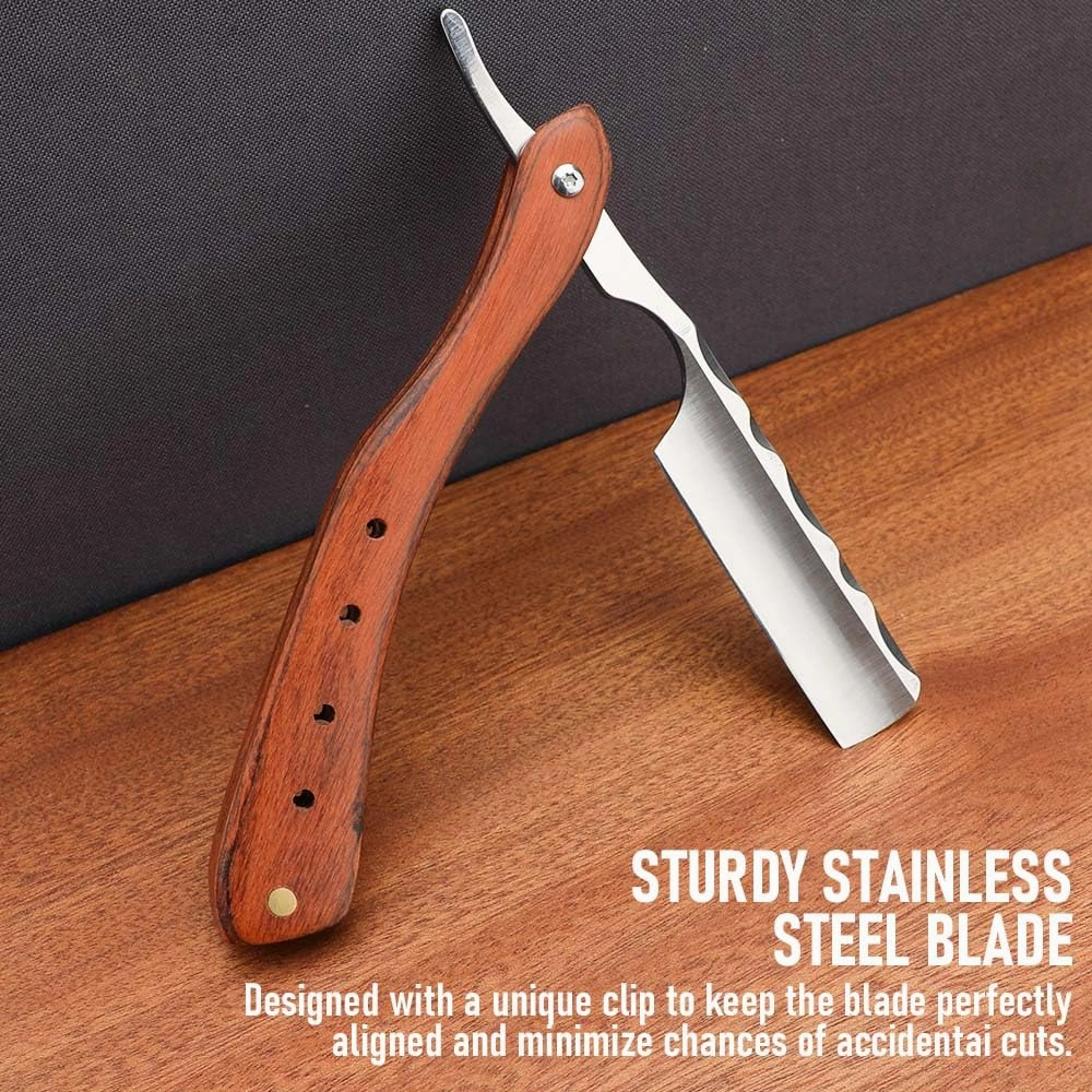 Premium Stainless Steel Shaver Razor with Shaving Strop for Men，Professional Straight Edge Barber Razor,Straight razors for men, Home & Salon Grooming Using (NO.172)