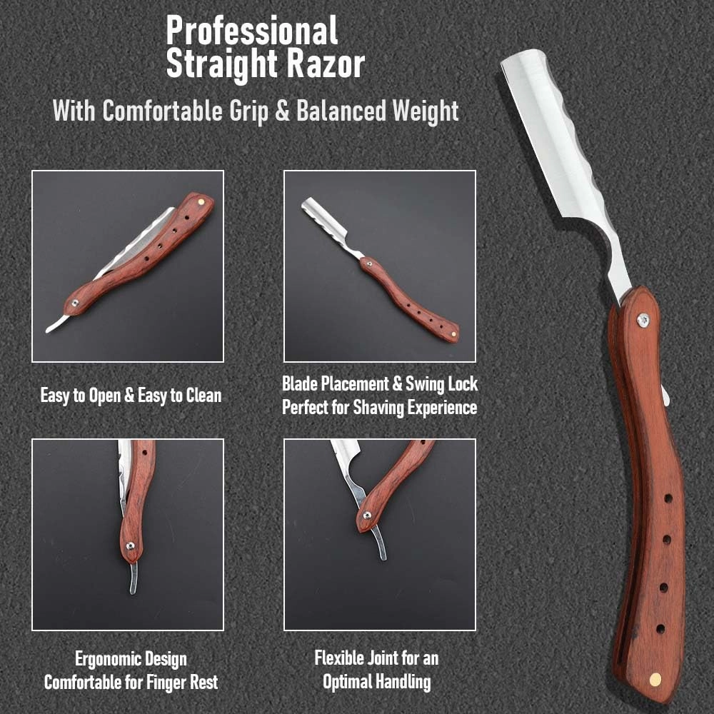Premium Stainless Steel Shaver Razor with Shaving Strop for Men，Professional Straight Edge Barber Razor,Straight razors for men, Home & Salon Grooming Using (NO.172)