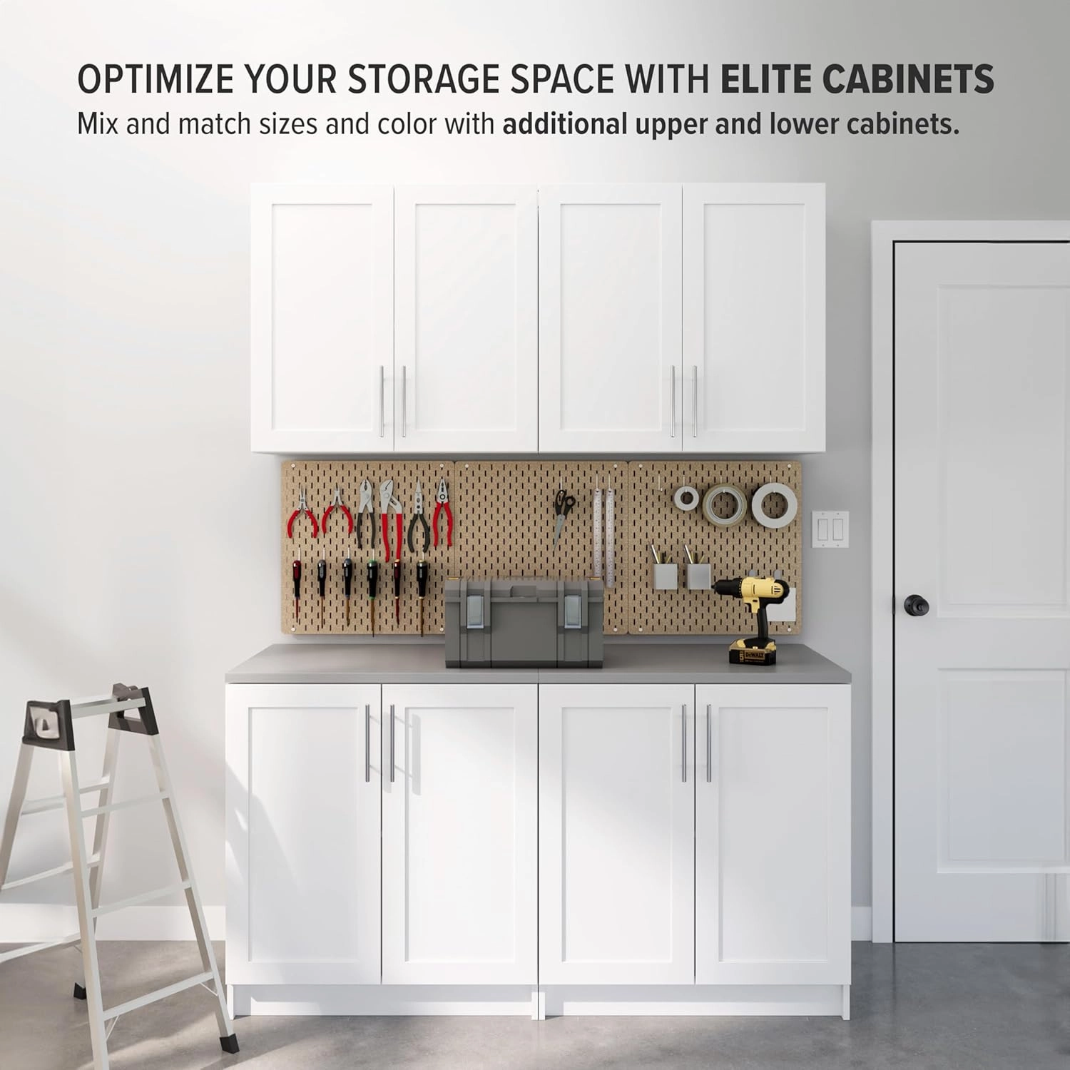 Prepac Elite 32" W Storage Cabinet with Doors and Shelves, White Garage Cabinet, Bathroom Storage with 1 Adjustable Shelf 24.5" D x 32" W x 36" H, WSCR-1005-1
