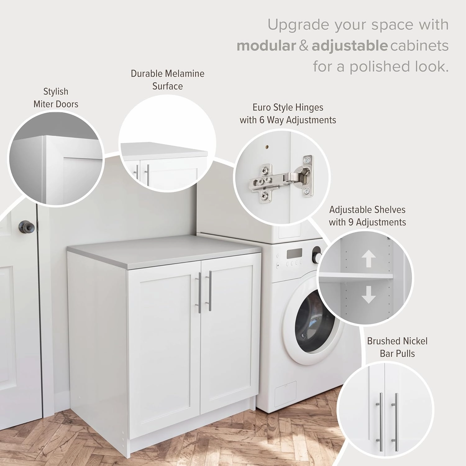 Prepac Elite 32" W Storage Cabinet with Doors and Shelves, White Garage Cabinet, Bathroom Storage with 1 Adjustable Shelf 24.5" D x 32" W x 36" H, WSCR-1005-1