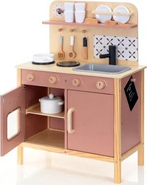 Pretend Play Kitchen Sets Kids Ages 3 4 5  - Children Indoor Kitchen Playsets & Cooking Toys - Complete Wooden Toddlers Interactive Toys - Boy & Girl Kids Kitchen Play Set with Accessories