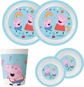 Procos 10215313DY Peppa Pig Party Set, Reusable, 6-Piece Party Tableware Set for Children's Birthday and Theme Party, Table Decoration