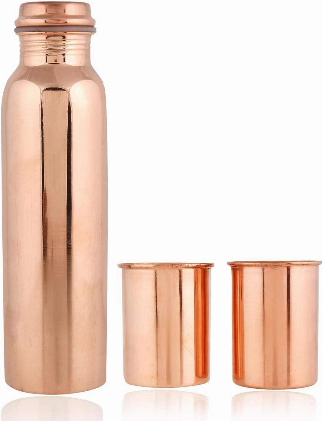 Pure Copper Water Plai Bottle With 2 Glasses (900 Ml Bottle   2 Glass 300 Ml, Set Of 3, (Plain)