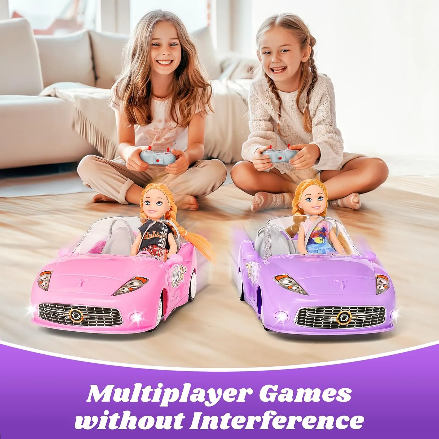 Purple Remote Control Car for Girls, 1:18 Scale RC Cars with LED Light, 2.4 GHZ Purple Truck Toy with 100 Min Long-Lasting Rechargeable Batteries, Gifts for Boys Girls Aged 4-7