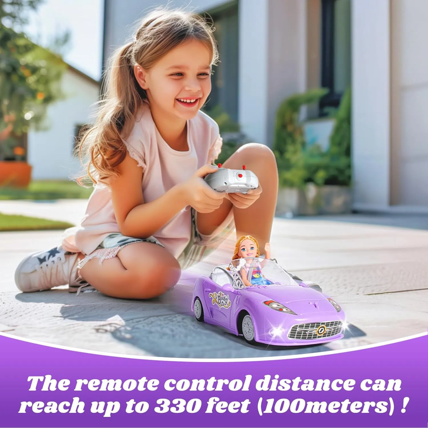 Purple Remote Control Car for Girls, 1:18 Scale RC Cars with LED Light, 2.4 GHZ Purple Truck Toy with 100 Min Long-Lasting Rechargeable Batteries, Gifts for Boys Girls Aged 4-7