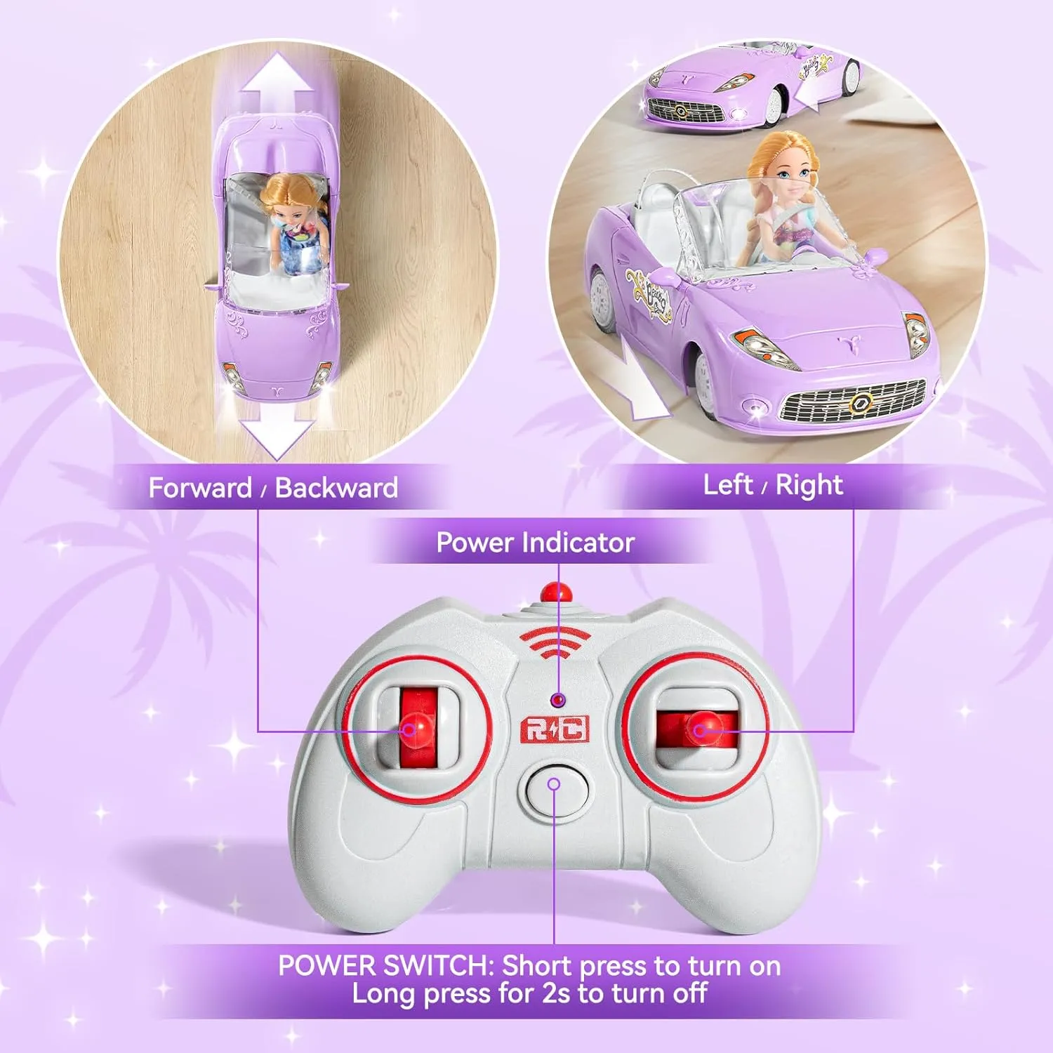 Purple Remote Control Car for Girls, 1:18 Scale RC Cars with LED Light, 2.4 GHZ Purple Truck Toy with 100 Min Long-Lasting Rechargeable Batteries, Gifts for Boys Girls Aged 4-7