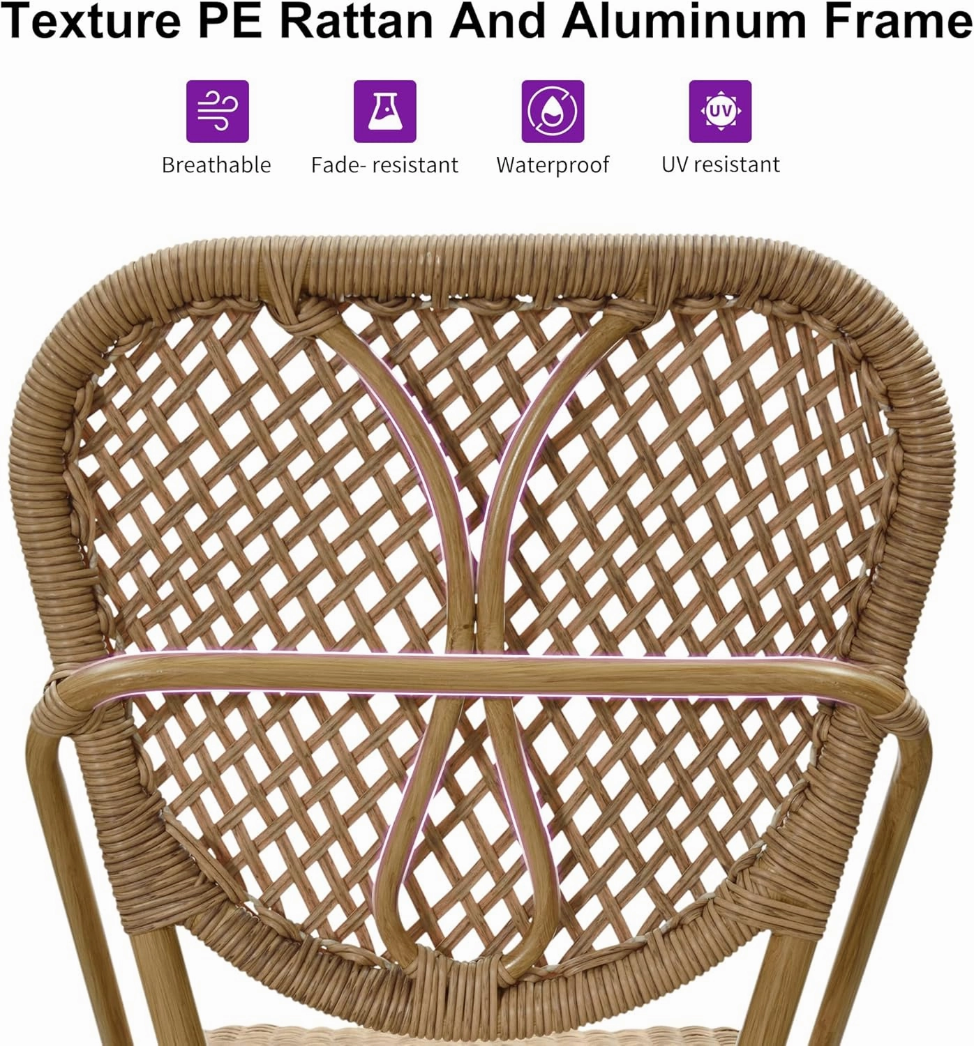 PURPLE LEAF French Bar Stools Set of 4 Patio Rattan Aluminum Bar Height Bamboo Pattern Finish Barstools with Back for Pool Garden Kitchen Island Outdoor Bar Chairs, Brown