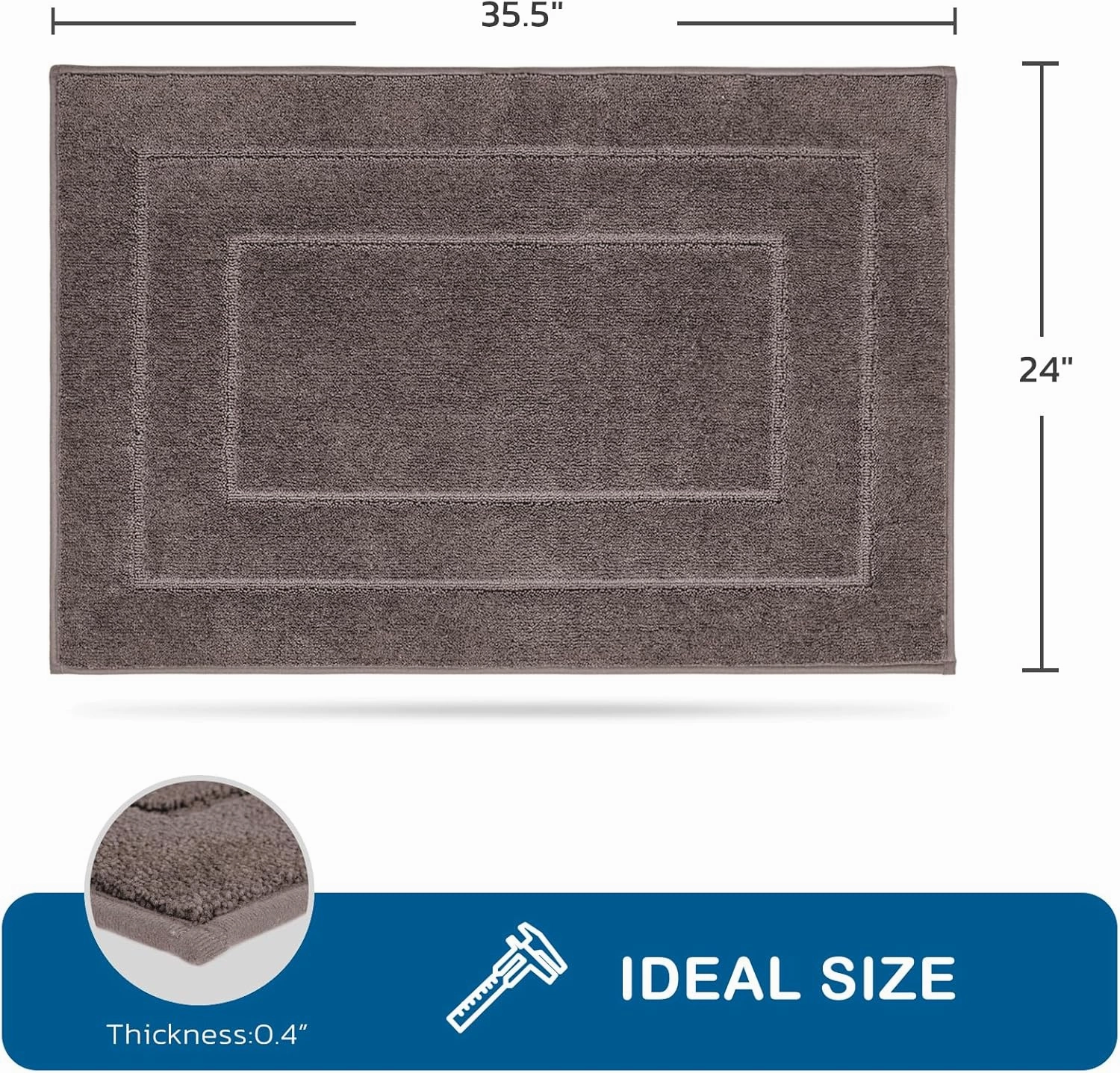 PURRUGS Machine Washable Kitchen Rug 24" x 35.5", Non-Slip/Skid Kitchen Runner Rugs & Floor Mats, Super Absorbent Soft Standing Mats for Kitchen, Sink & Laundry, Grayish Brown