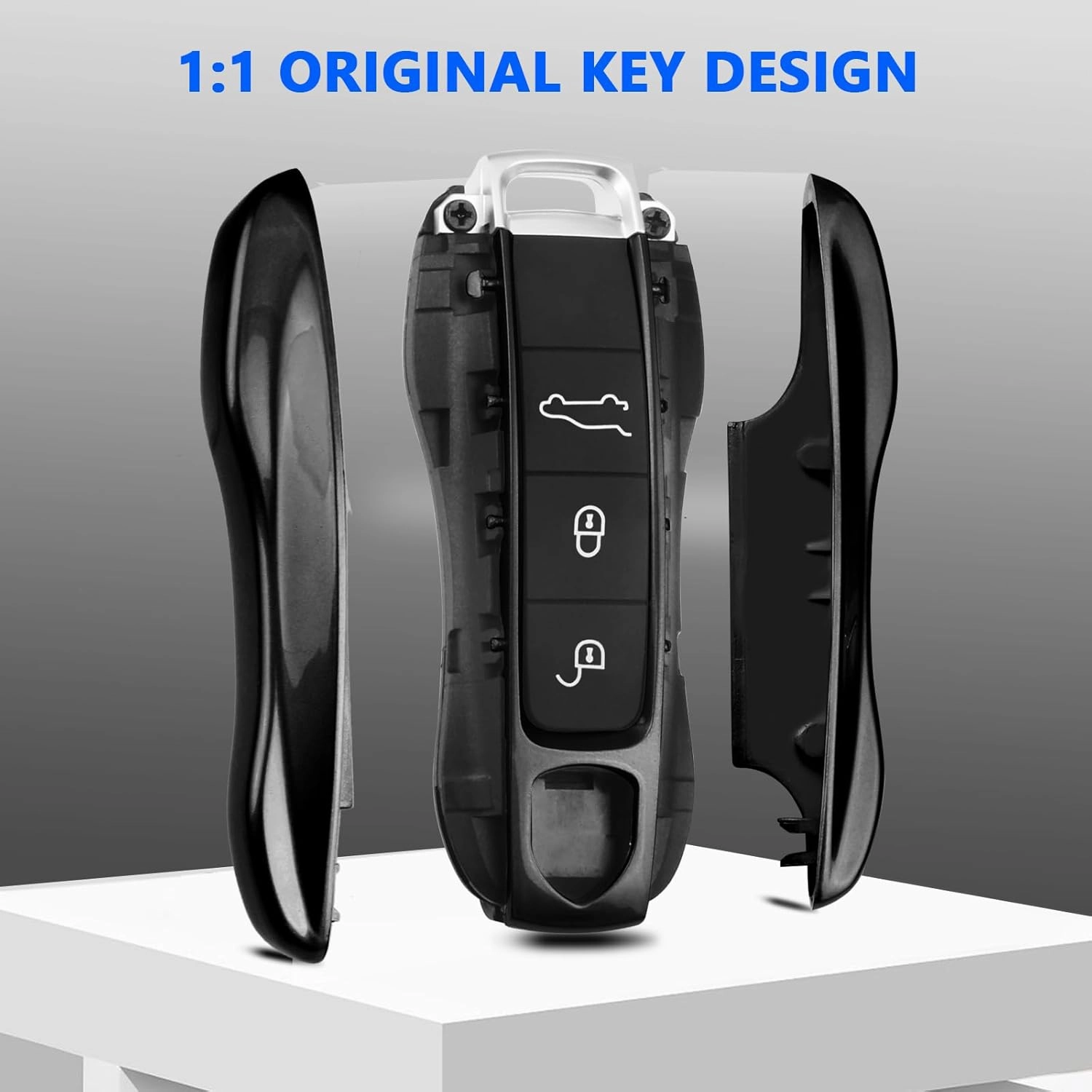 QBUC for Porsche Key Fob Cover, 3-Piece Painted Key Shell Compatible with Porsche Taycan Carrera Cayenne Panamera (Black)