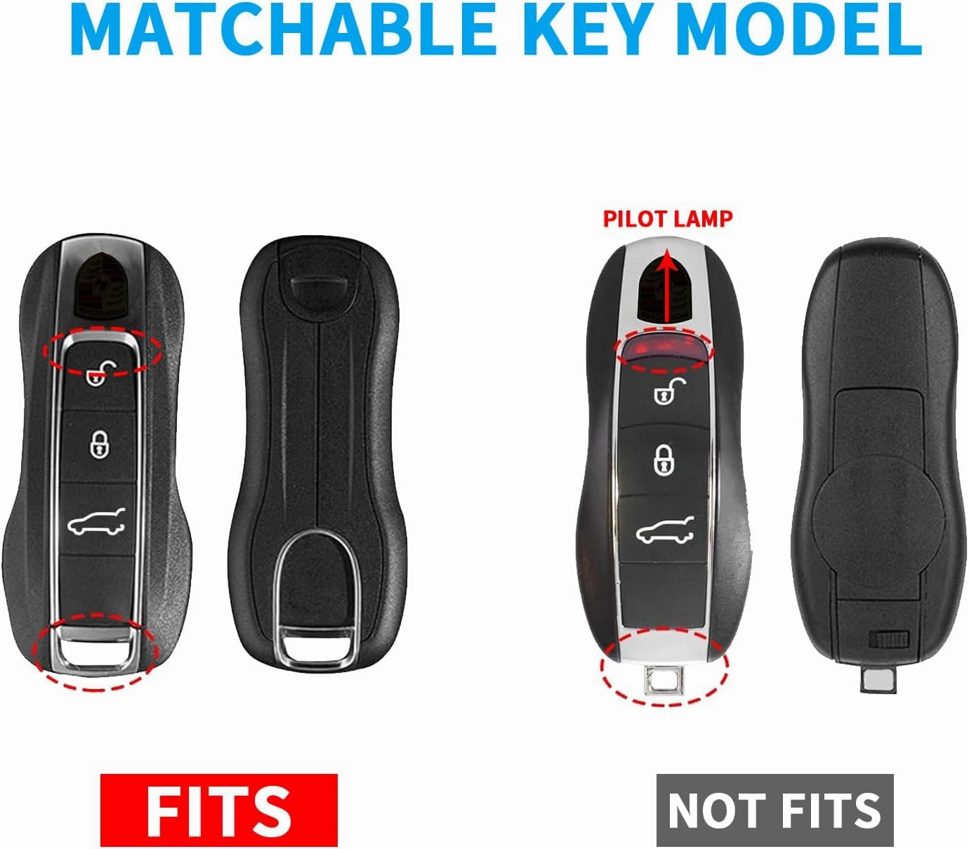 QBUC for Porsche Key Fob Cover, 3-Piece Painted Key Shell Compatible with Porsche Taycan Carrera Cayenne Panamera (Black)