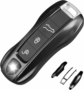 QBUC for Porsche Key Fob Cover, 3-Piece Painted Key Shell Compatible with Porsche Taycan Carrera Cayenne Panamera (Black)