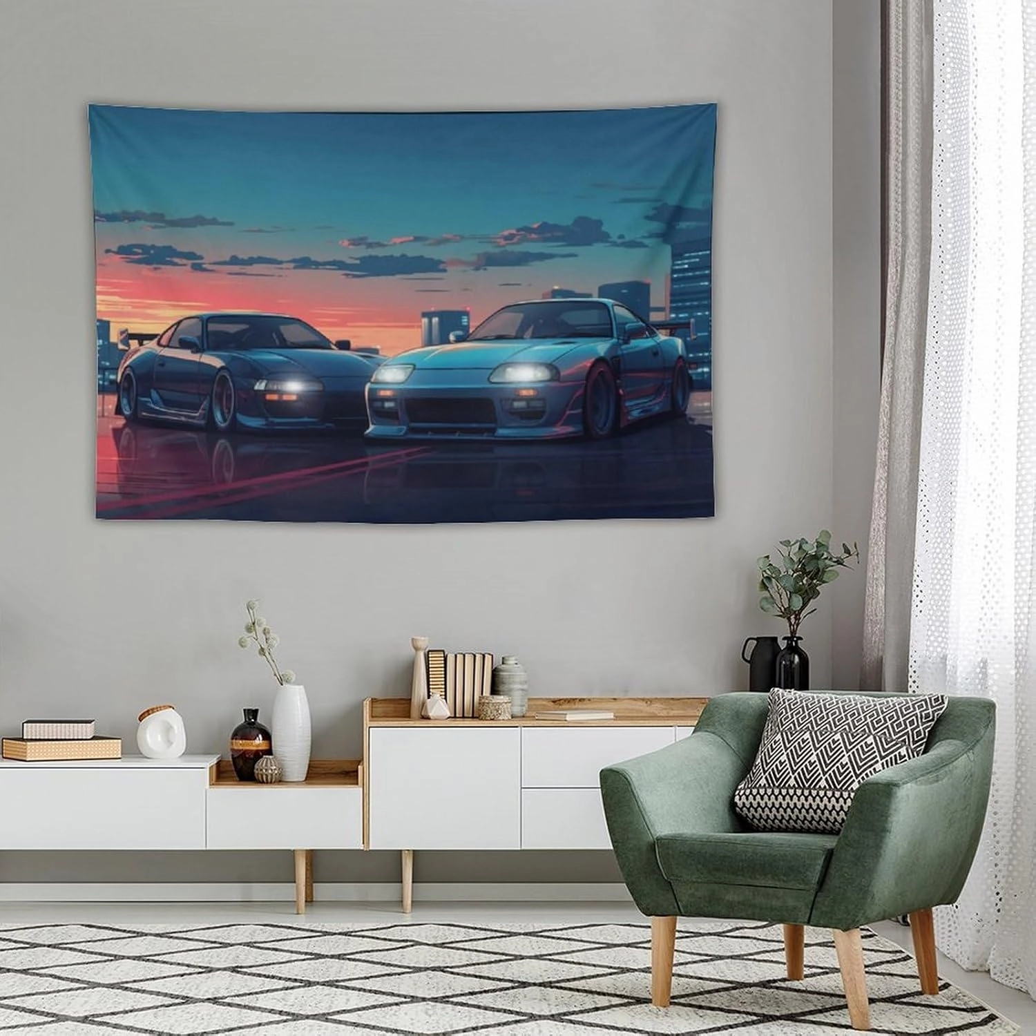 QEOPGNE Jdm Sport Car S13 Mk4 Car Tapestry Japanese Anime Wall Hanging Large Wall Art for Bedroom Living Room Decor for Men and Women 40"x60"
